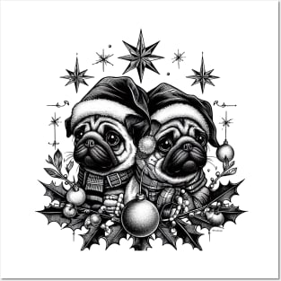 Christmas Pugs Posters and Art